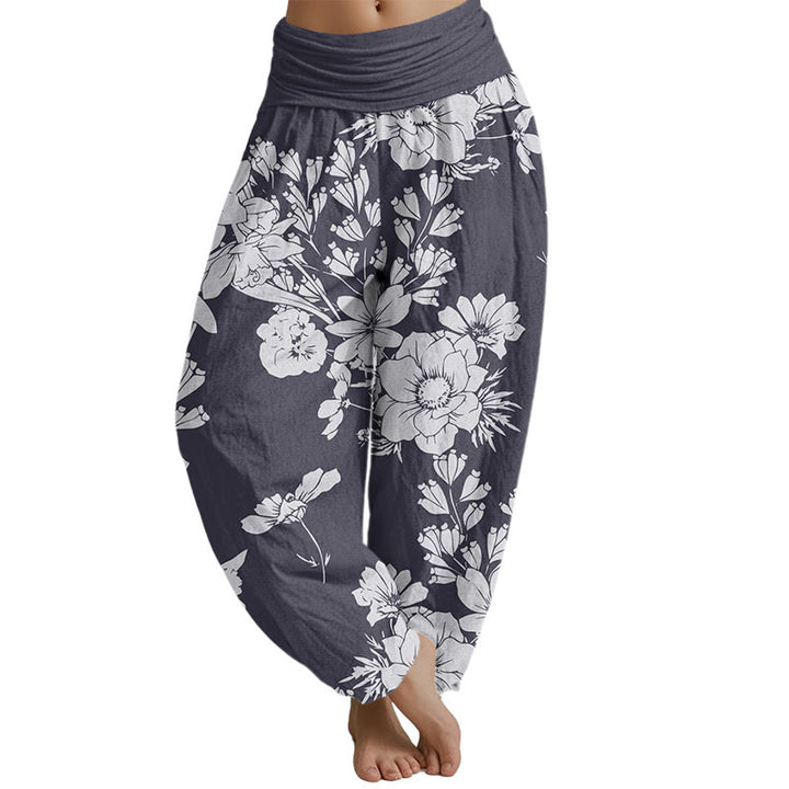 Buddha Stones Casual Peony Flowers Leaves Women's Elastic Waist Harem Pants