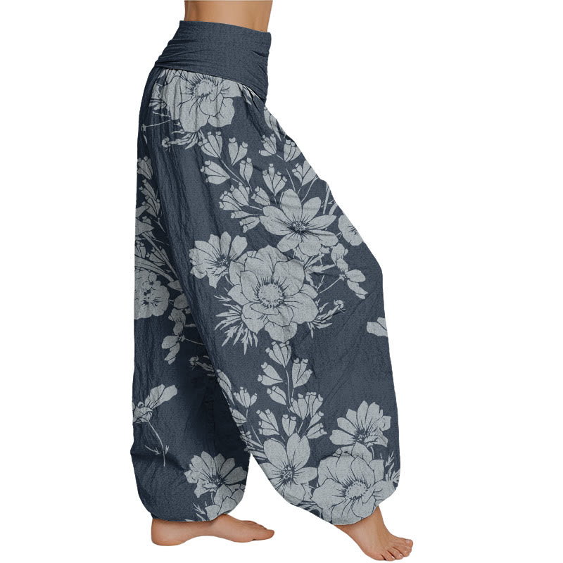 Buddha Stones Casual Peony Flowers Leaves Women's Elastic Waist Harem Pants