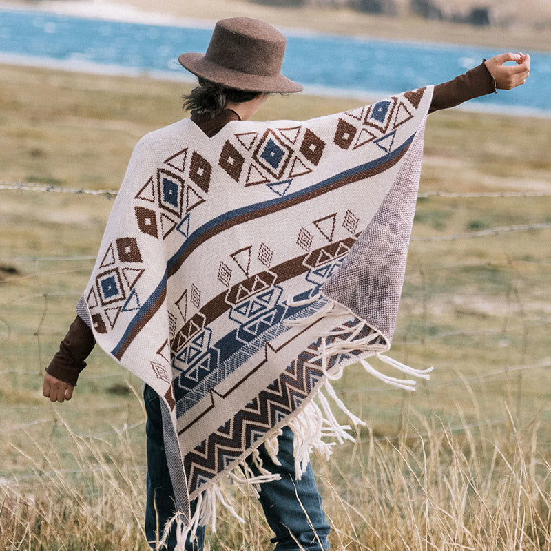 Buddha Stones Tibetan Wave Stripe Geometry Tassels Shawl Fall Winter Cozy Scarf Wrap - image 2