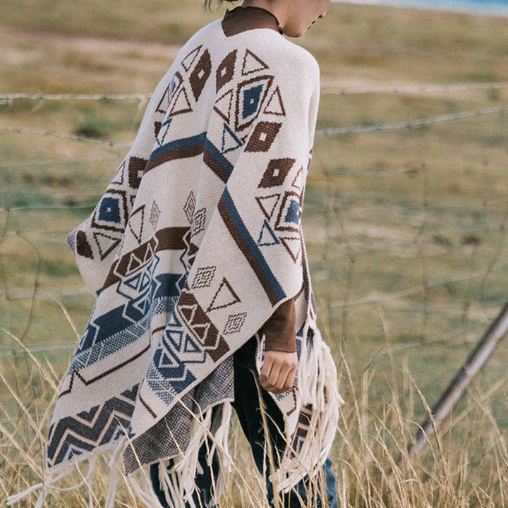 Buddha Stones Tibetan Wave Stripe Geometry Tassels Shawl Fall Winter Cozy Scarf Wrap - image 4