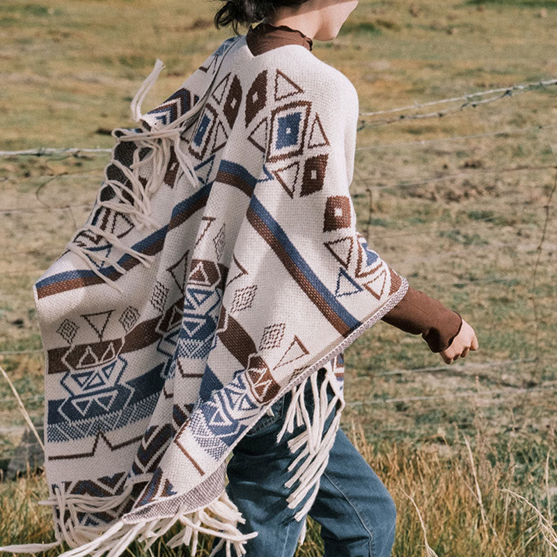 Buddha Stones Tibetan Wave Stripe Geometry Tassels Shawl Fall Winter Cozy Scarf Wrap - image 8