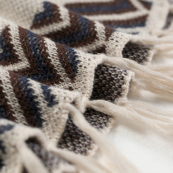Buddha Stones Tibetan Wave Stripe Geometry Tassels Shawl Fall Winter Cozy Scarf Wrap - image 19