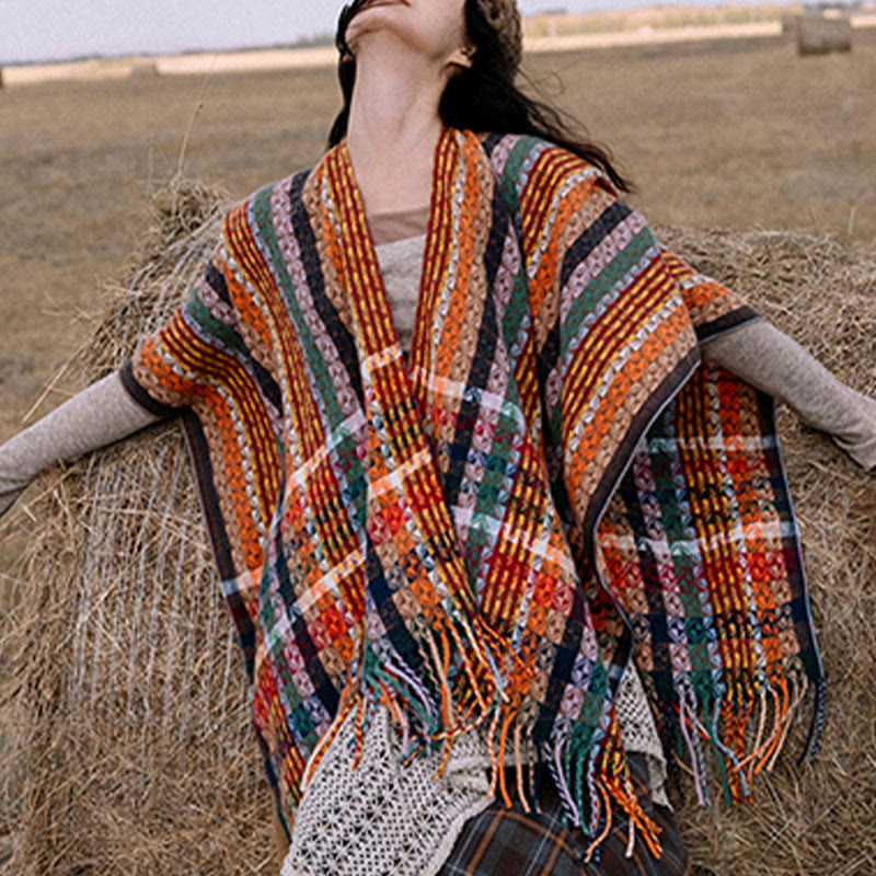 Buddha Stones Tibetan Colorful Stripe Geometry Tassels Shawl Fall Winter Soft Scarf Wrap - image 11