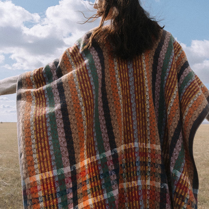 Buddha Stones Tibetan Colorful Stripe Geometry Tassels Shawl Fall Winter Soft Scarf Wrap - image 3