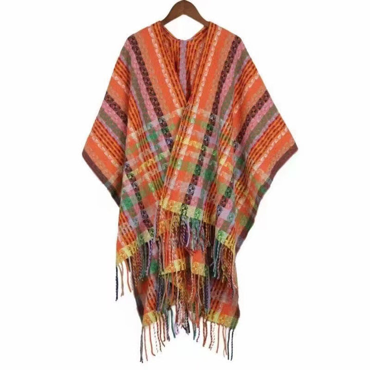 Buddha Stones Tibetan Colorful Stripe Geometry Tassels Shawl Fall Winter Soft Scarf Wrap - DarkOrange - 130*150cm - image 22