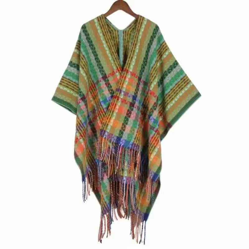 Buddha Stones Tibetan Colorful Stripe Geometry Tassels Shawl Fall Winter Soft Scarf Wrap