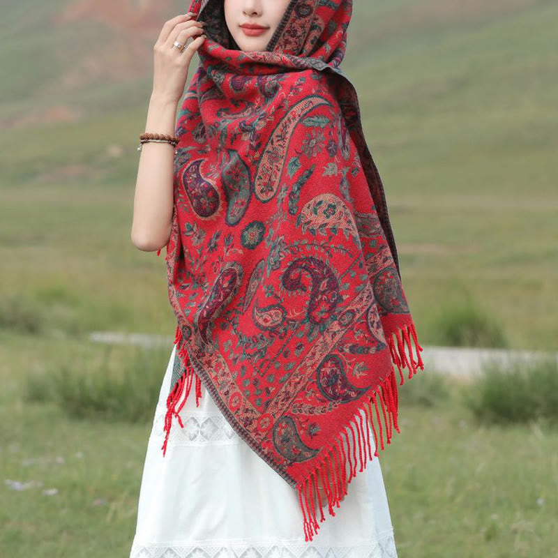 Buddha Stones Tibetan Cashew Flowers Leaves Vine Tassels Shawl Fall Winter Soft Cozy Scarf Wrap - image 6