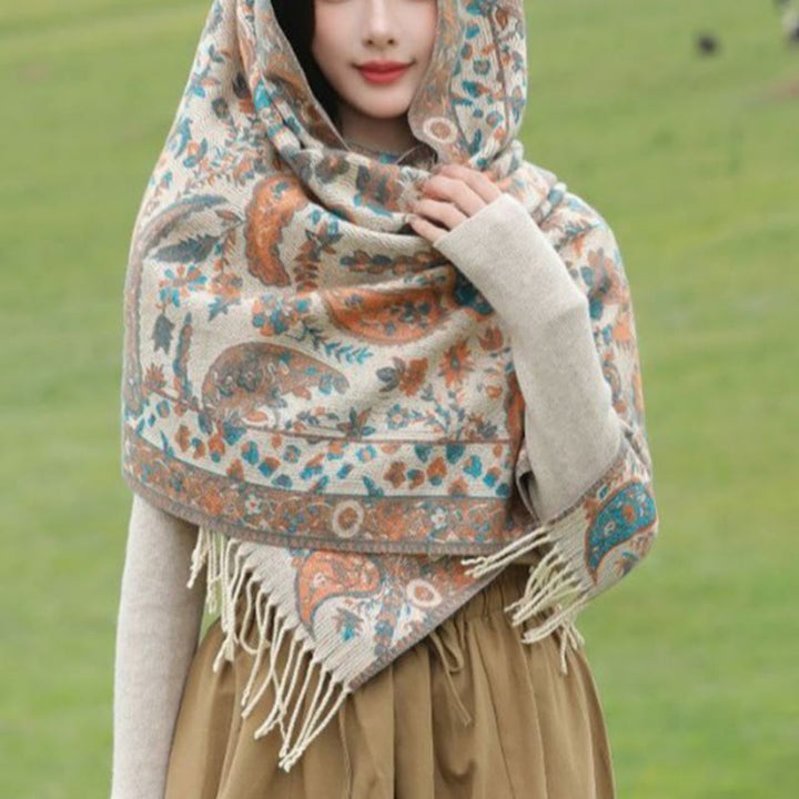 Buddha Stones Tibetan Cashew Flowers Leaves Vine Tassels Shawl Fall Winter Soft Cozy Scarf Wrap - image 15