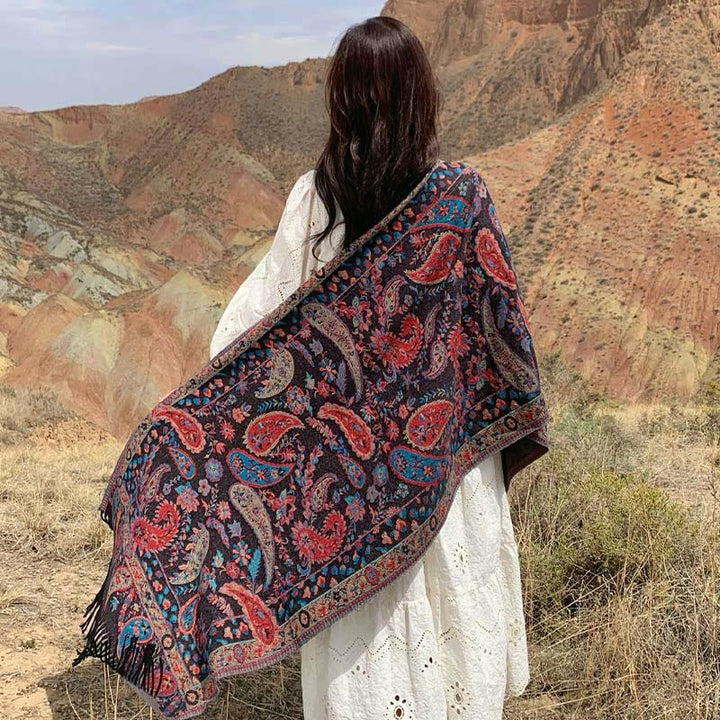 Buddha Stones Tibetan Cashew Flowers Leaves Vine Tassels Shawl Fall Winter Soft Cozy Scarf Wrap - image 30