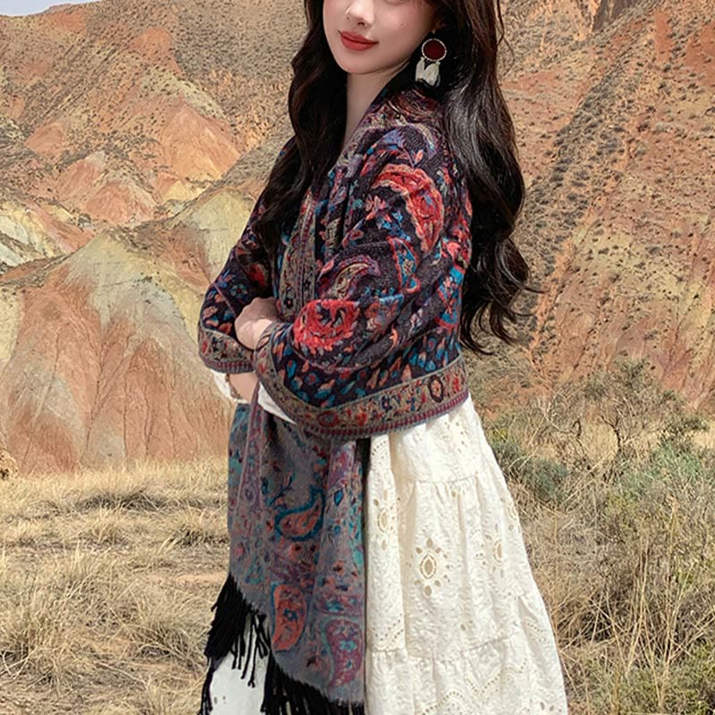 Buddha Stones Tibetan Cashew Flowers Leaves Vine Tassels Shawl Fall Winter Soft Cozy Scarf Wrap - image 32