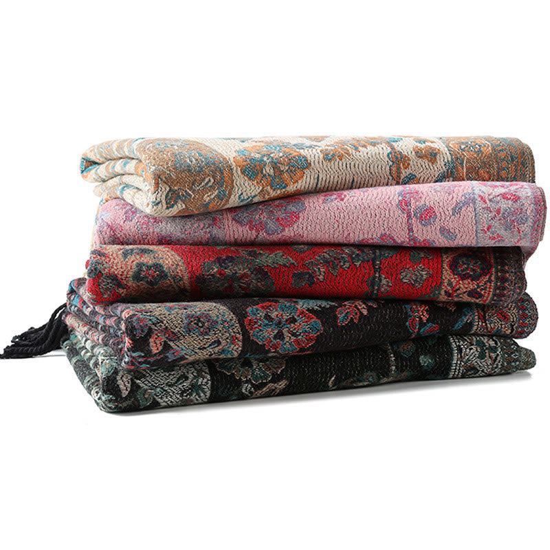 Buddha Stones Tibetan Cashew Flowers Leaves Vine Tassels Shawl Fall Winter Soft Cozy Scarf Wrap - image 37