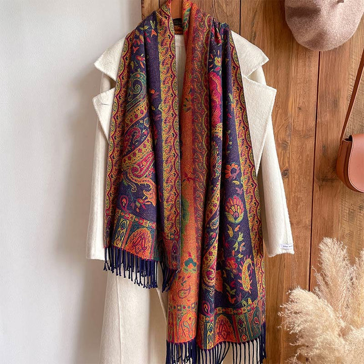 Buddha Stones Tibetan Cashew Peony Flowers Vine Tassels Shawl Fall Winter Cozy Scarf Wrap - image 4