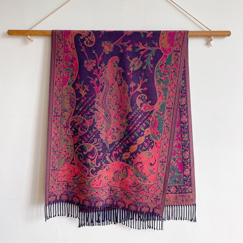 Buddha Stones Tibetan Cashew Flowers Vine Pattern Tassels Shawl Fall Winter Soft Scarf Wrap - image 6