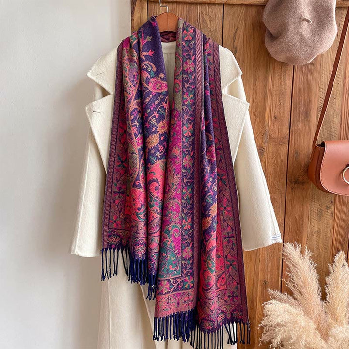 Buddha Stones Tibetan Cashew Flowers Vine Pattern Tassels Shawl Fall Winter Soft Scarf Wrap - image 3