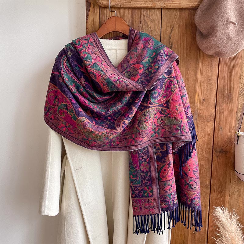 Buddha Stones Tibetan Cashew Flowers Vine Pattern Tassels Shawl Fall Winter Soft Scarf Wrap - image 4