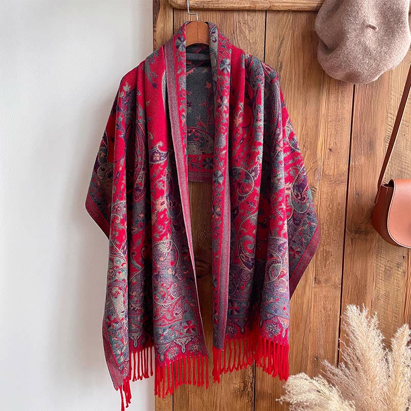 Buddha Stones Tibetan Cashew Flowers Vine Pattern Tassels Shawl Fall Winter Soft Scarf Wrap - image 17