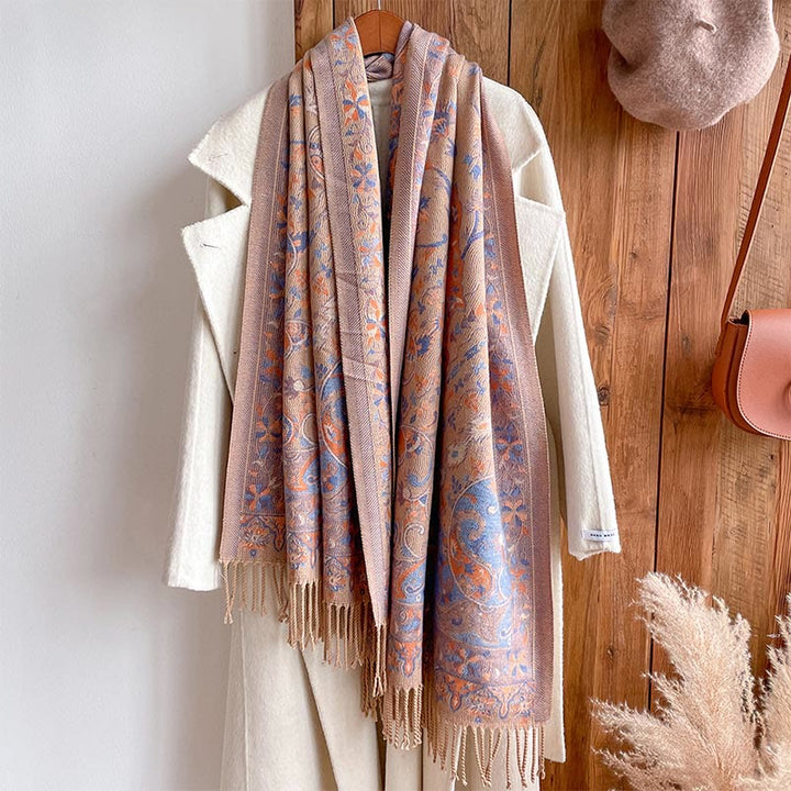 Buddha Stones Tibetan Cashew Flowers Vine Pattern Tassels Shawl Fall Winter Soft Scarf Wrap