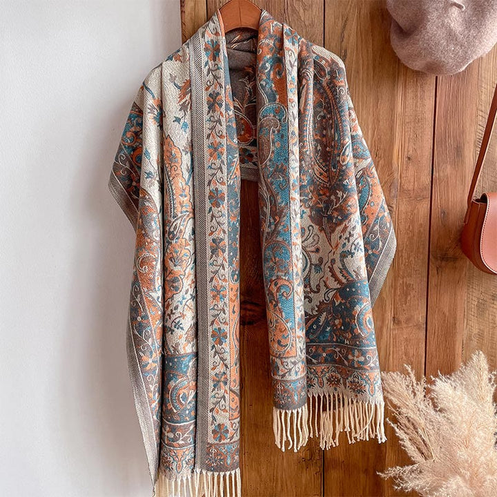 Buddha Stones Tibetan Cashew Flowers Vine Pattern Tassels Shawl Fall Winter Soft Scarf Wrap - BurlyWood - 200*65cm - image 27