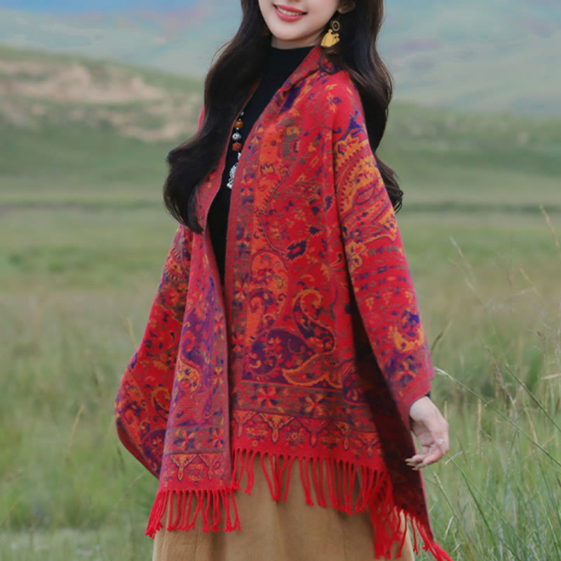 Buddha Stones Tibetan Cashew Flowers Vine Pattern Tassels Shawl Fall Winter Soft Scarf Wrap - image 14