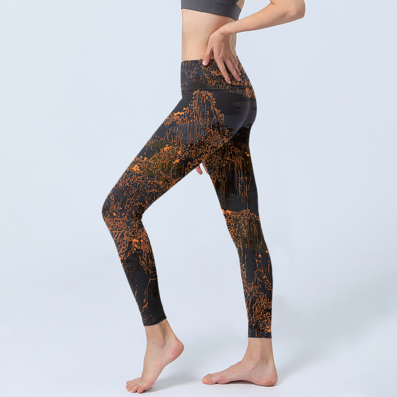 Buddha Stones Golden Mountains Clouds Print Gym Leggings Women's Yoga Pants - image 2