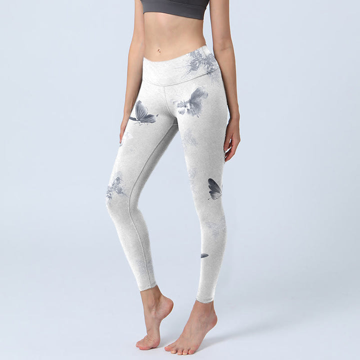 Buddha Stones White Gray Butterfly Print Sports Leggings Women's Yoga Pants - Snow - US18，UK/AU22，EU50 (4XL) - image 0