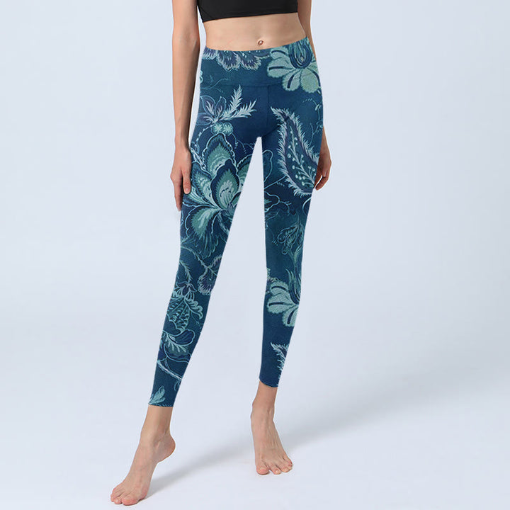 Buddha Stones Blue Flowers Print Sports Fitness Leggings Women's Yoga Pants - image 5