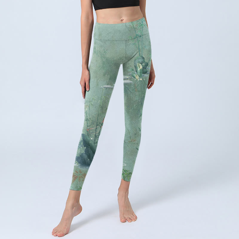 Buddha Stones Green Bamboo Rocks Print Sports Fitness Leggings Women's Yoga Pants - image 6