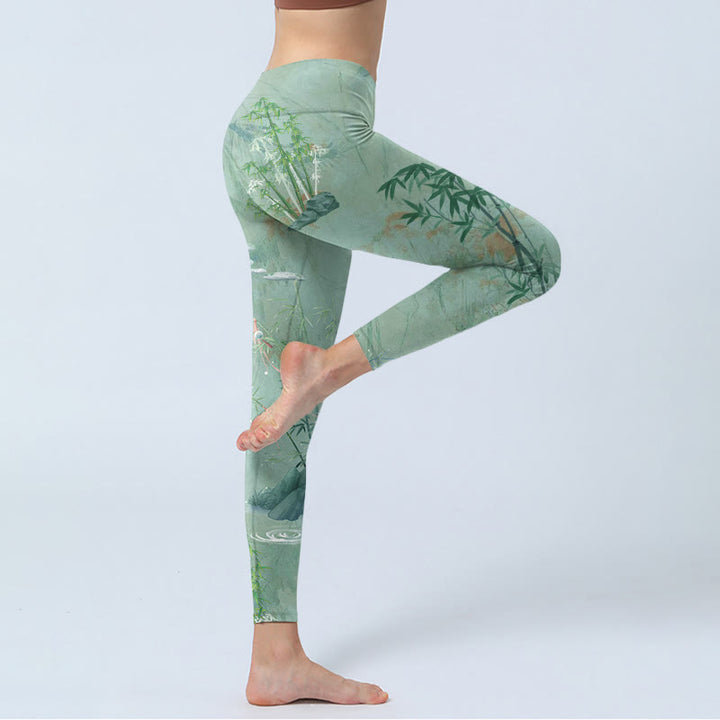 Buddha Stones Green Bamboo Rocks Print Sports Fitness Leggings Women's Yoga Pants - image 3