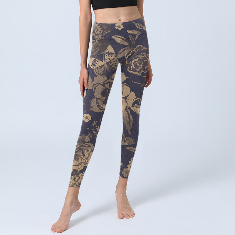 Buddha Stones Peony Flowers Leaves Blossom Print Gym Fitness Leggings Women's Yoga Pants - image 5