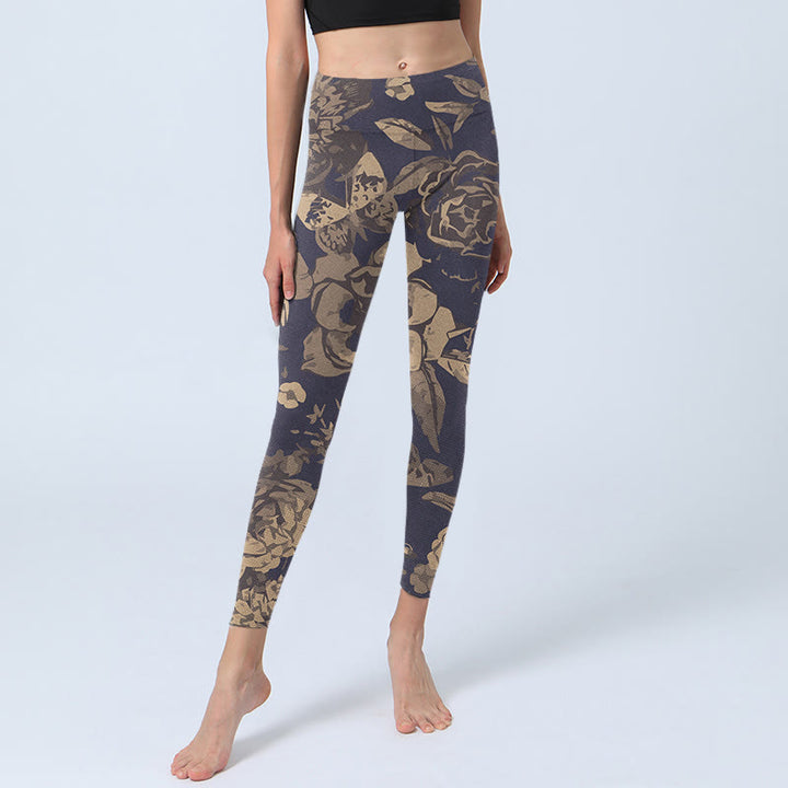 Buddha Stones Peony Flowers Leaves Blossom Print Gym Fitness Leggings Women's Yoga Pants - image 5
