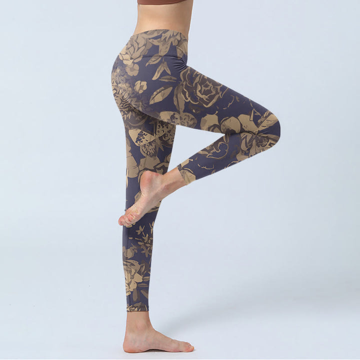 Buddha Stones Peony Flowers Leaves Blossom Print Gym Fitness Leggings Women's Yoga Pants - image 3