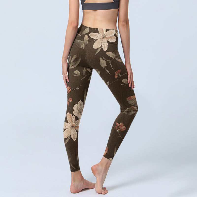 Buddha Stones Purple White Flowers Leaves Blossom Print Gym Fitness Leggings Women's Yoga Pants - image 11