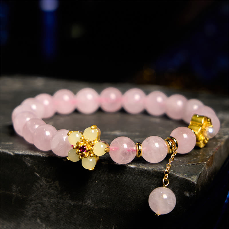 Buddha Stones Pink Crystal Citrine Flower Warmth Bracelet - image 0