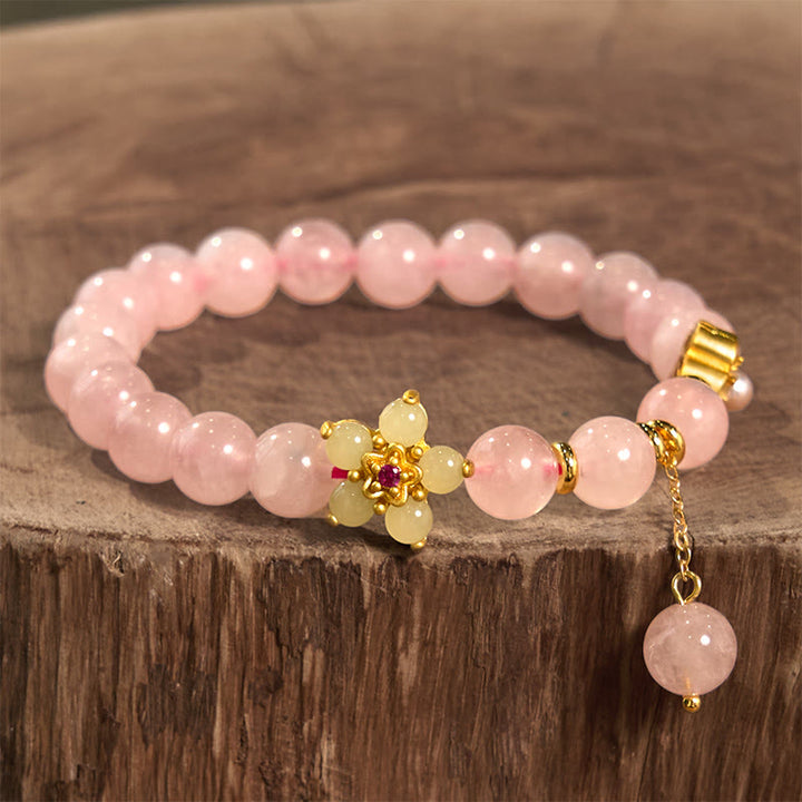 Buddha Stones Pink Crystal Citrine Flower Warmth Bracelet