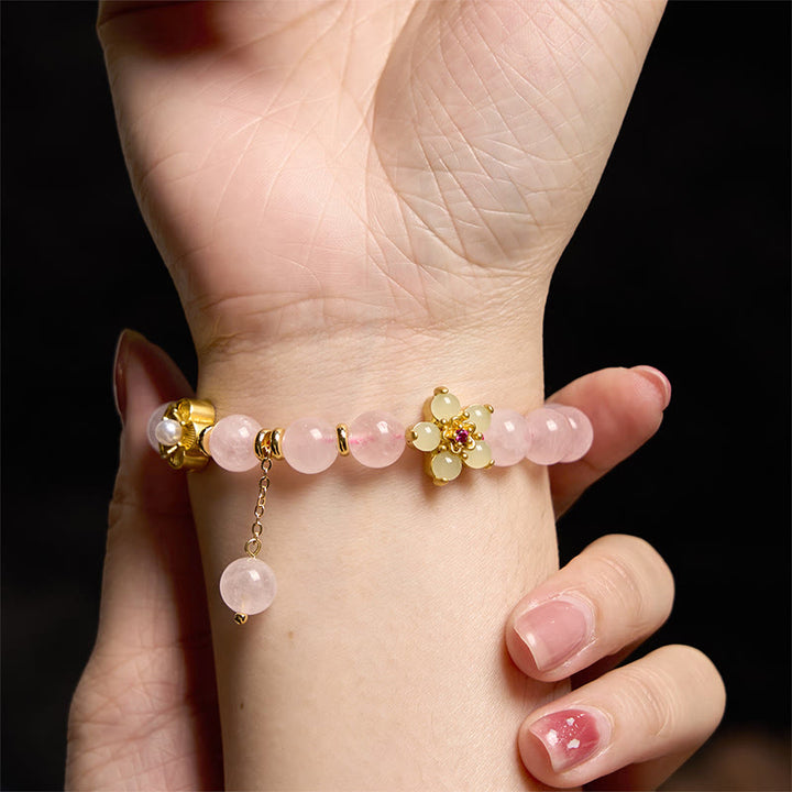 Buddha Stones Pink Crystal Citrine Flower Warmth Bracelet