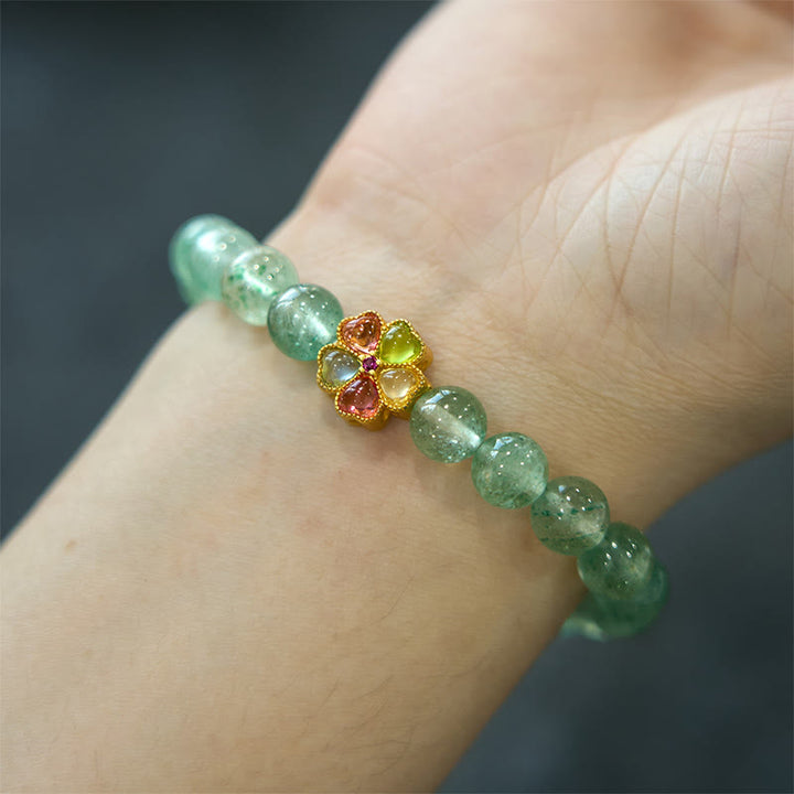 Buddha Stones Natural Green Strawberry Quartz Soothing Fu Character Bracelet