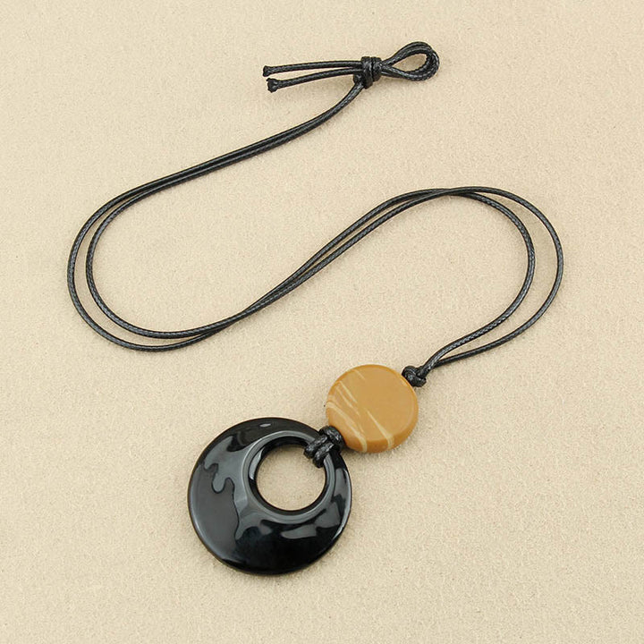 Buddha Stones Black Obsidian Liuli Picture Stone Copper Fulfilment Necklace Pendant