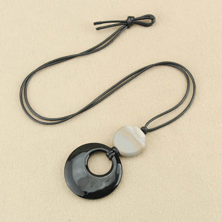 Buddha Stones Black Obsidian Liuli Picture Stone Copper Fulfilment Necklace Pendant