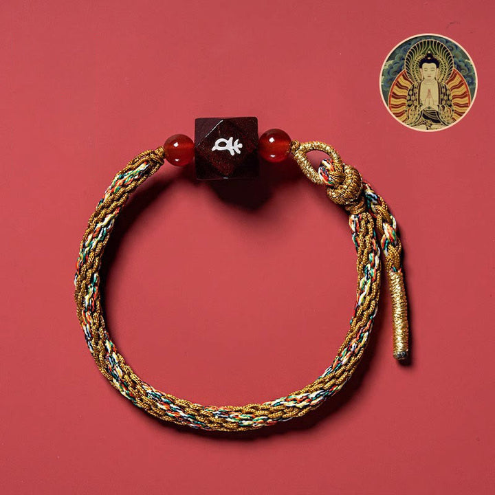 Buddha Stones Chinese Zodiac Natal Buddha Small Leaf Red Sandalwood Red String Protection Bracelet