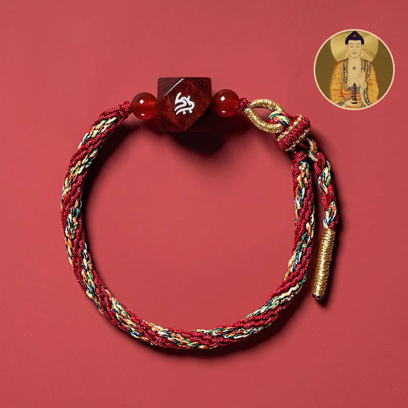 Buddha Stones Chinese Zodiac Natal Buddha Small Leaf Red Sandalwood Red String Protection Bracelet