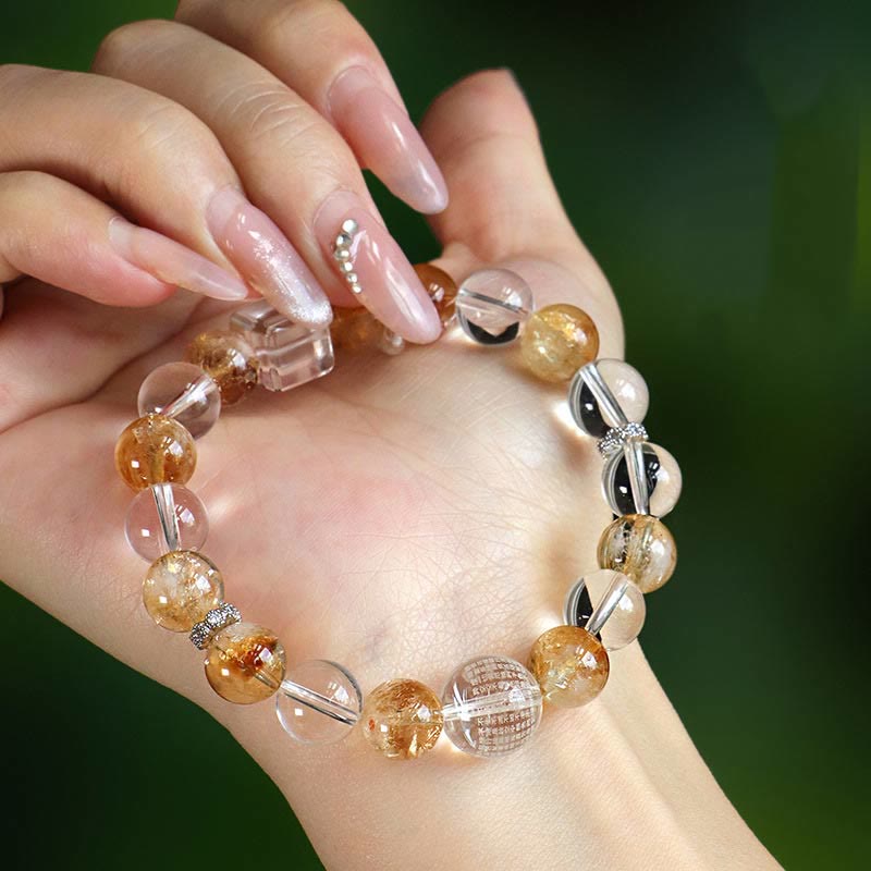 Buddha Stones Natural Citrine Pearl Topaz White Crystal Protection Bracelet