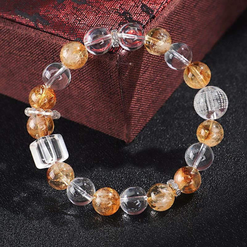 Buddha Stones Natural Citrine Pearl Topaz White Crystal Protection Bracelet