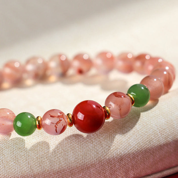 Buddha Stones South Red Agate Butterfly Orchid Hetian Jade Luck Bracelet