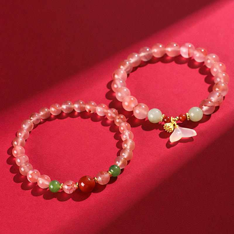 Buddha Stones South Red Agate Butterfly Orchid Hetian Jade Luck Bracelet