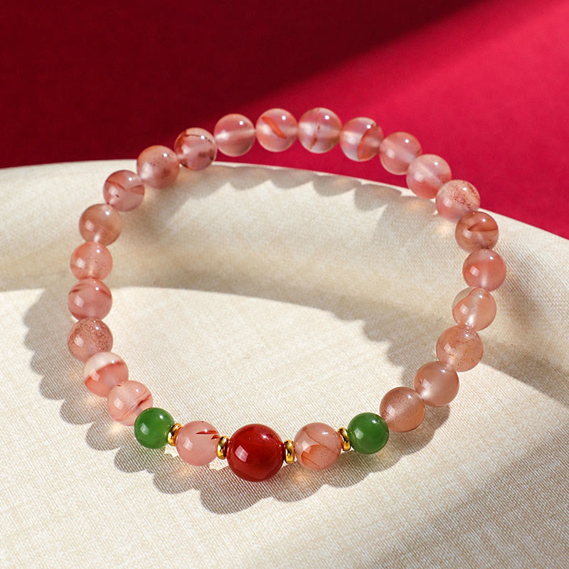 Buddha Stones South Red Agate Butterfly Orchid Hetian Jade Luck Bracelet