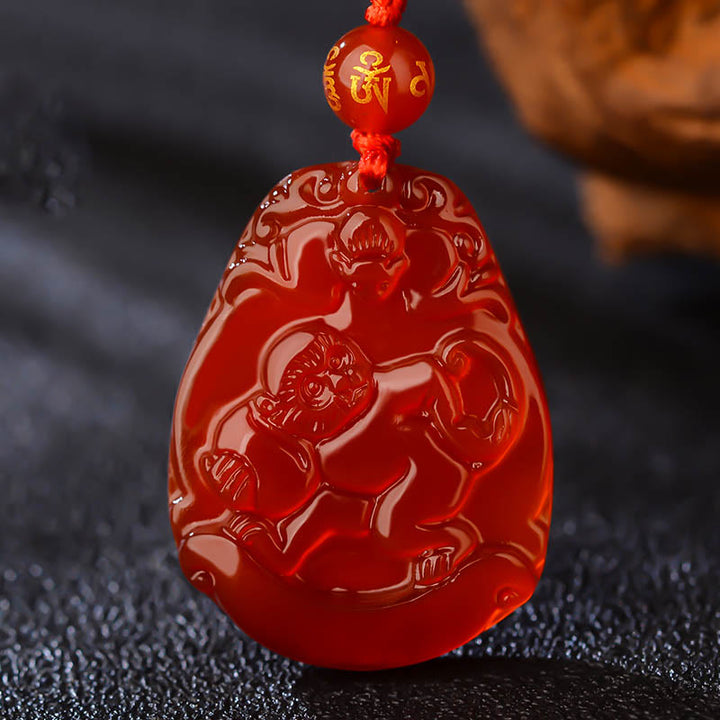 Buddha Stones Chinese Zodiac Red Agate Calm Necklace Pendant