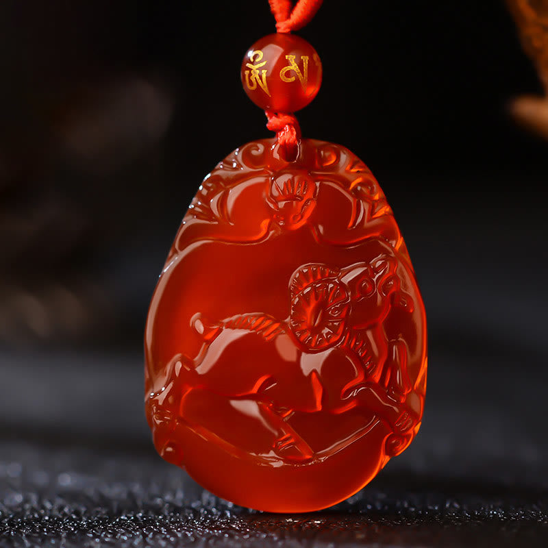 Buddha Stones Chinese Zodiac Red Agate Calm Necklace Pendant