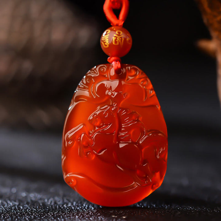 Buddha Stones Chinese Zodiac Red Agate Calm Necklace Pendant