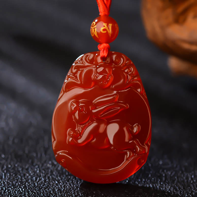 Buddha Stones Chinese Zodiac Red Agate Calm Necklace Pendant