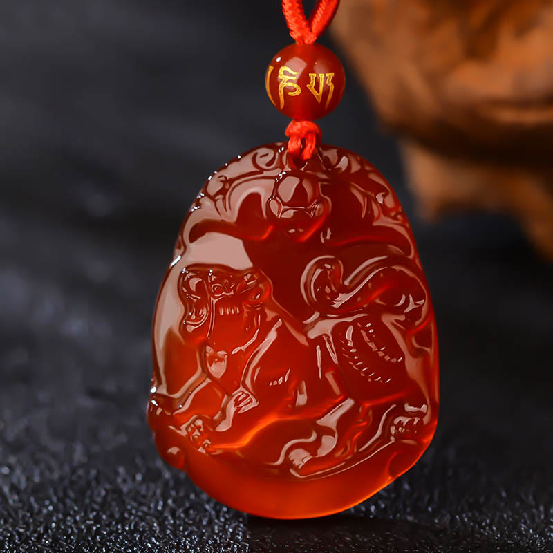 Buddha Stones Chinese Zodiac Red Agate Calm Necklace Pendant